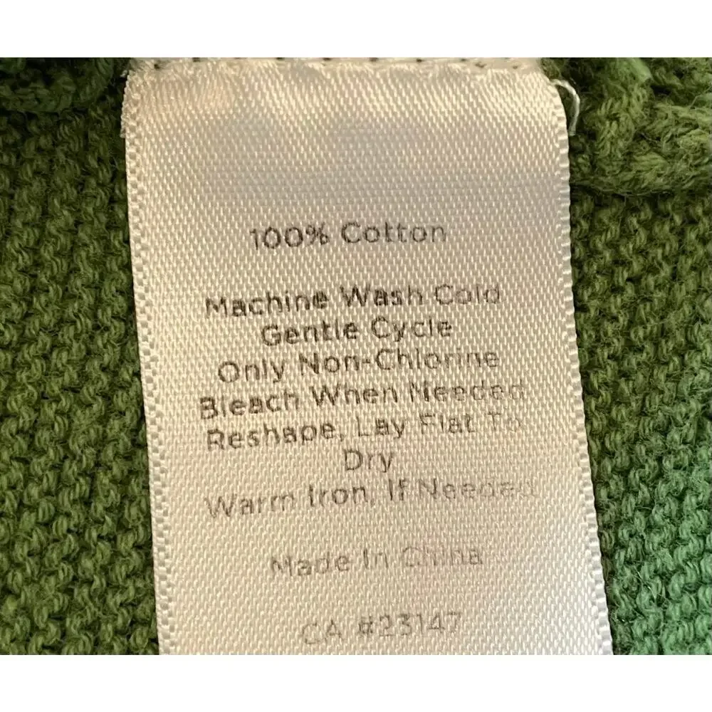 Talbots Dark Green Long Sleeve V-Neck Sweater, Cotton, Size M